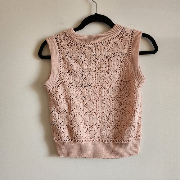 Kooples NWT 1 (S) cotton crochet sweater vest, pink - Picture 4 of 14